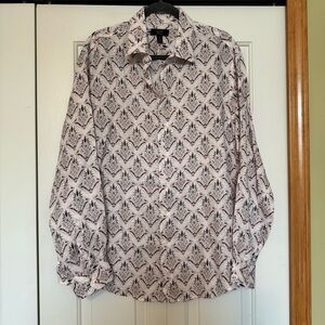 Club Room Pineapple Print Linen Long Sleeve Shirt Button‎ Front Luxury